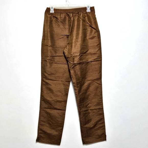 Spiegel Vintage Womens NWOT 100% Silk Pants Pull On Stretch Bronze Boho Brown M - Picture 8 of 12